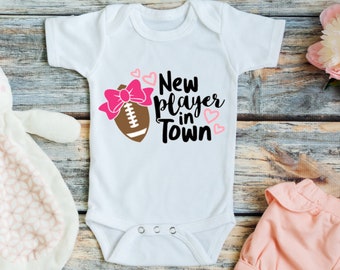 Baby girl football, Football pregnancy announcement, Baby shower gift, Baby football clothes, New player in town, Newborn baby football