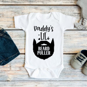 Funny baby gifts, Hipster baby clothes, Fathers day gift, New dad gift, Baby boy clothes, Daddy's lil' beard puller, Dad beard baby gift image 1