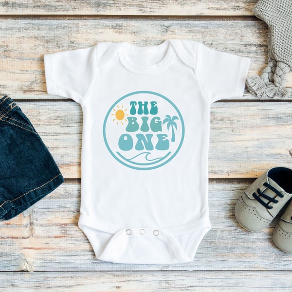 The Big One First Birthday Boy, Surf 1st Birthday, Boys Surfing Birthday Shirt or Bodysuit, Surfer Retro, Cake Smash Outfit, Ocean Themed