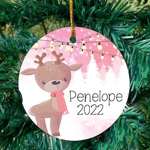 Personalized reindeer ornament, Christmas ornament for girls, Girl Christmas ornament, Kids reindeer ornament, Stocking stuffer, 2022