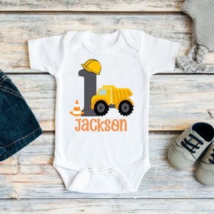 Construction Birthday Shirt, Personalized Boys Dump Truck Tee, 1st Birthday Bodysuit, I'm One And Digging It, Baby Boy First Bday Outfit