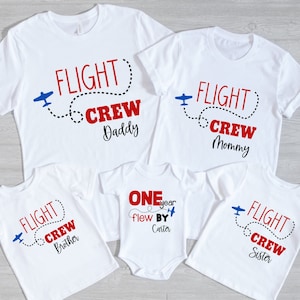 Airplane birthday family shirts, Airplane first birthday party, Custom names family birthday, Birthday boy shirt, Flight crew first birthday image 1