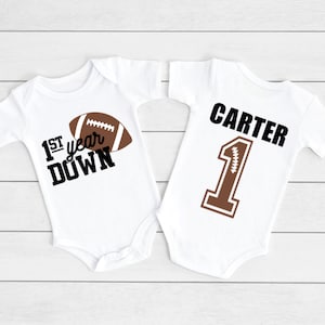 Football first birthday shirt, Personalized first birthday shirt, Football 1st birthday bodysuit, One year old boy shirt, First year down