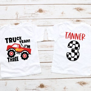 Monster truck birthday boy shirt, Personalized third birthday tee, Boy 3rd birthday, Three year old boy, Truck yeah, Age custom name back