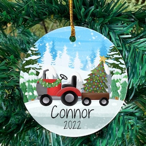 Personalized tractor ornament, Christmas ornament for boys, Baby boy tractor ornament, Kids truck ornament, Stocking stuffer, 2022