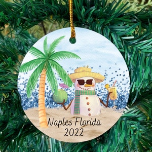 Personalized tropical Christmas ornament, Palm tree, Beach Christmas ornament, 2022 family ornament, Hawaii, Florida, Family keepsake