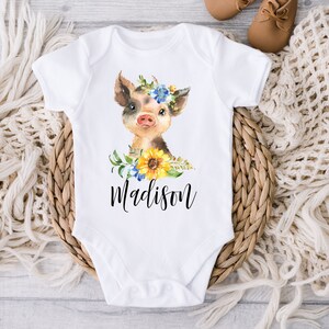 Personalized Pig Baby Girl Bodysuit, Cute New Baby Gift, Baby Clothes for Newborn, Kids Toddler Pig Shirt, Custom Name, Farm Baby