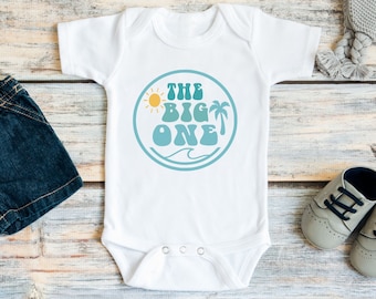 The Big One First Birthday Boy, Surf 1st Birthday, Boys Surfing Birthday Shirt or Bodysuit, Surfer Retro, Cake Smash Outfit, Ocean Themed