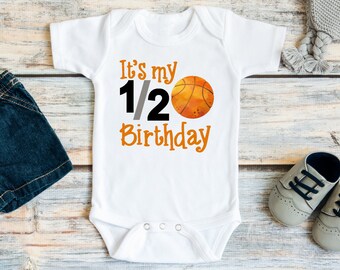 Basketball 'It's Half Time' Baby Bodysuit - Half Birthday Onesie For Infant Basketball Fans