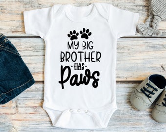 Dog baby announcement, Pregnancy announcement, My big brother has paws, Newborn gift, Hipster baby clothes, Baby shower gift Funny baby gift