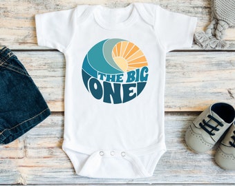 The Big One First Birthday Boy, Surf 1st Birthday, Boys Surfing Birthday Shirt or Bodysuit, Surfer Retro, Cake Smash Outfit, Ocean Themed
