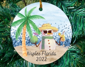 Personalized tropical Christmas ornament, Palm tree, Beach Christmas ornament, 2022 family ornament, Hawaii, Florida, Family keepsake