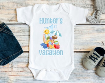 My 1st Vacation, My First Beach Trip Baby Shirt, Personalized Baby Boy Bodysuit, Baby's First Trip to the Beach, Travel Baby T-shirt
