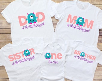 Family matching monster girl birthday shirts, Monster birthday party, Baby girl first birthday shirt or bodysuit, Personalized 1st birthday