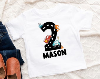 Transportation Birthday Boy Toddler Shirt, Personalized Boy Second Birthday, Vehicle Boys 2nd Birthday T-shirt Two Year Old Two Fast Car Tee