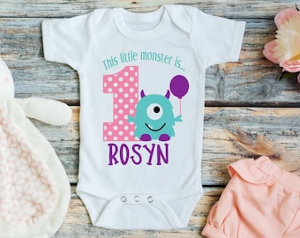 Monster birthday party shirt, Baby girl first birthday, 1st birthday shirt or bodysuit, Monster birthday personalized, Custom cake smash