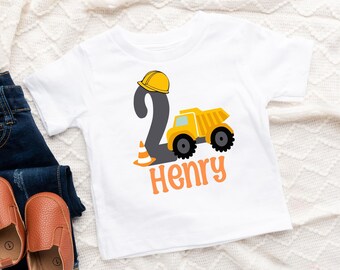Boys 2nd Birthday Dump Truck Shirt, Personalized Construction Second Birthday, 2 Year Old, Boy Two Bday Tee, Toddler Party Top