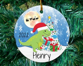 Personalized dinosaur Christmas ornament, Boy dinosaur ornament, Christmas ornament for kid, Christmas eve box gift, Stocking stuffer