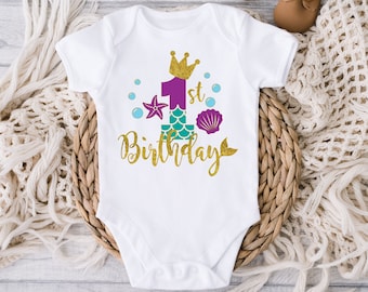Mermaid first birthday shirt, Girl birthday shirt, Mermaid 1st birthday bodysuit, One year old girl, Under the Sea Party, Oneder the sea