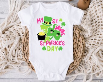My 1st St Patrick's Day, Girls St. Patrick's Day Outfit, My First St Patrick's, Baby Girl St Patricks Day Shirt or Bodysuit, Saint Patricks