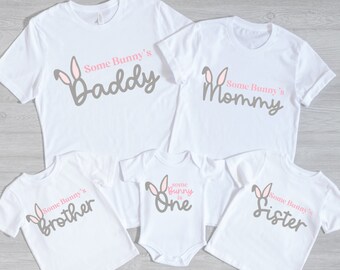 Some bunny is one birthday family shirts, Easter bunny first birthday, April first birthday shirt, Bunny birthday party, Mommy and Me shirts
