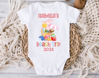My First Beach Trip Baby Shirt, Summer Personalized Baby Girl Bodysuit, Baby's First Trip to the Beach, My 1st Vacation, Girls Seaside