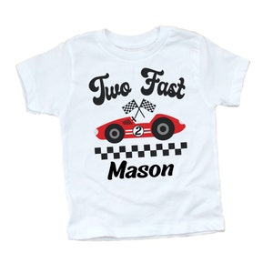 Boys 2nd Birthday Two Fast Shirt, Personalized Race Car Second Birthday, 2 Year Old Racing Tshirt, Boy Two Racing Tee, Toddler Party Top