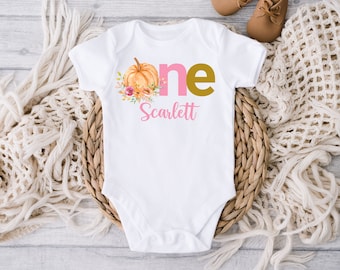 First birthday pumpkin shirt or bodysuit, Pumpkin birthday shirt for baby girl, Girls 1st birthday, Our Little Pumpkin is One, Pink gold