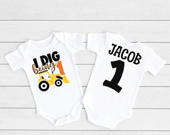 Construction Birthday Shirt, Personalized Boys Bulldozer Tee, 1st Birthday Bodysuit, I Dig Being One, Baby Boy First Bday Dozer Outfit