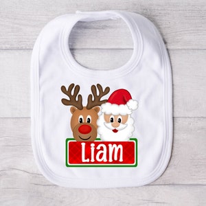 Personalized Baby Boy Christmas Name Bib, My First Christmas Bib, Christmas Tree Bib, Newborn Gift, Boys My 1st Christmas, Holiday Winter