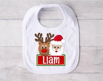 Personalized Baby Boy Christmas Name Bib, My First Christmas Bib, Christmas Tree Bib, Newborn Gift, Boys My 1st Christmas, Holiday Winter