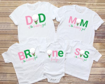 Golf Girl Family Birthday Shirts, Golfing Girls Matching First Birthday, 1st Bday Bodysuit or Shirt, One Year Old, Hole In One Party Theme