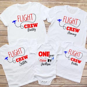 Airplane Birthday Family Matching Shirts, One Year Flew By, Flight Crew Party Tees, First Birthday Family Outfits, Boy Airplane Theme Custom