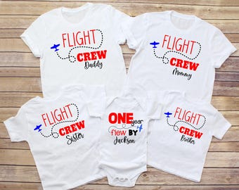 Airplane Birthday Family Matching Shirts, One Year Flew By, Flight Crew Party Tees, First Birthday Family Outfits, Boy Airplane Theme Custom