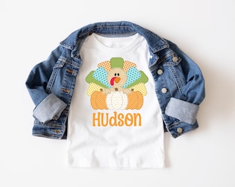 Boy Thanksgiving Outfit, Boys Personalized Thanksgiving Shirt, Kids Turkey TShirt, Custom Name Top for Kids, Boy Toddler Thanksgiving Tee