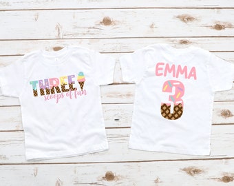 Three Scoops of Fun Birthday Girl Toddler Shirt, Personalized Girl Third Birthday, Ice Cream Girls 3rd Birthday T-shirt, Three Year Old Tee