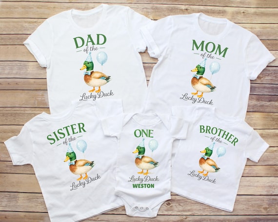 One Lucky Duck Matching Family Birthday Shirts, Duck Boy or Girl First Birthday, Mallard Duck 1st Birthday Theme Party, Boys One Year Old