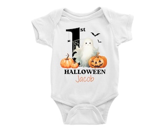 Personalized First Halloween Baby Boy or Girl Bodysuit, Baby Boy My First Halloween, Baby Girl 1st Halloween, Ghost and Pumpkin Shirt