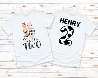 Moo Moo I'm Two 2nd Birthday shirt, Boy Farmyard Animals Birthday, Second Birthday Cow Shirt, Kids Cow T-shirt, Farm Cow Themed Party