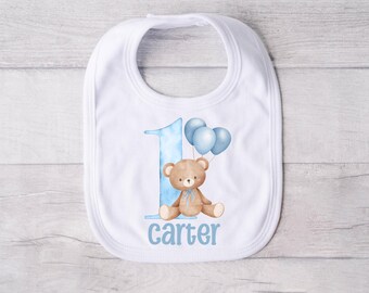 Bear First Birthday Bib, Beary Special 1st Birthday, Personalized Baby Boy Bib, Boys Custom Baby Name Gift, Cake Smash Bib, One Year Old