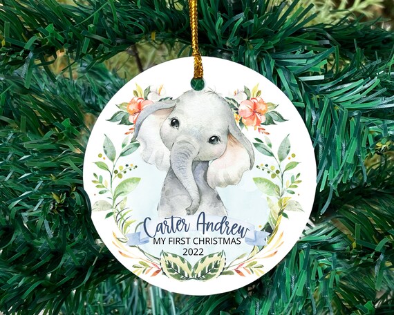 Baby's First Christmas Ornament, Personalized Elephant Ornament
