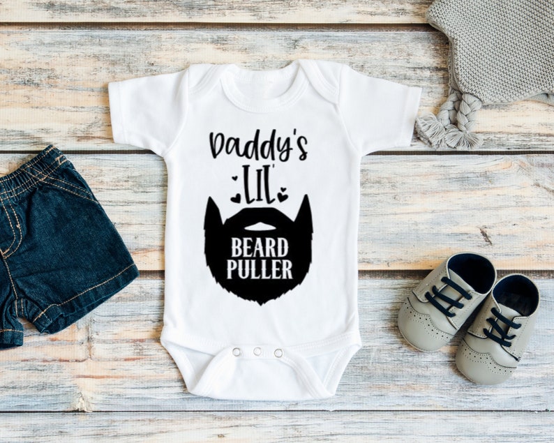 Funny baby gifts, Hipster baby clothes, Fathers day gift, New dad gift, Baby boy clothes, Daddy's lil' beard puller, Dad beard baby gift image 1