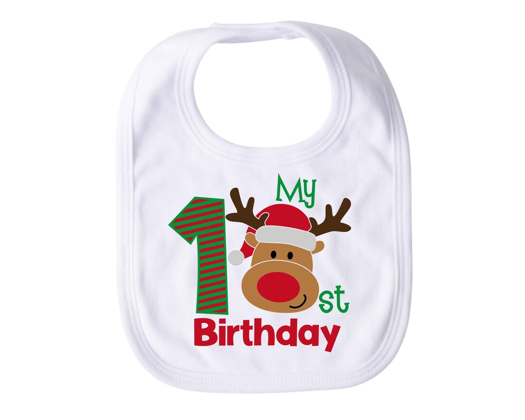 Christmas First BIRTHDAY Bib, Reindeer 1st Birthday Boy, First Birthday