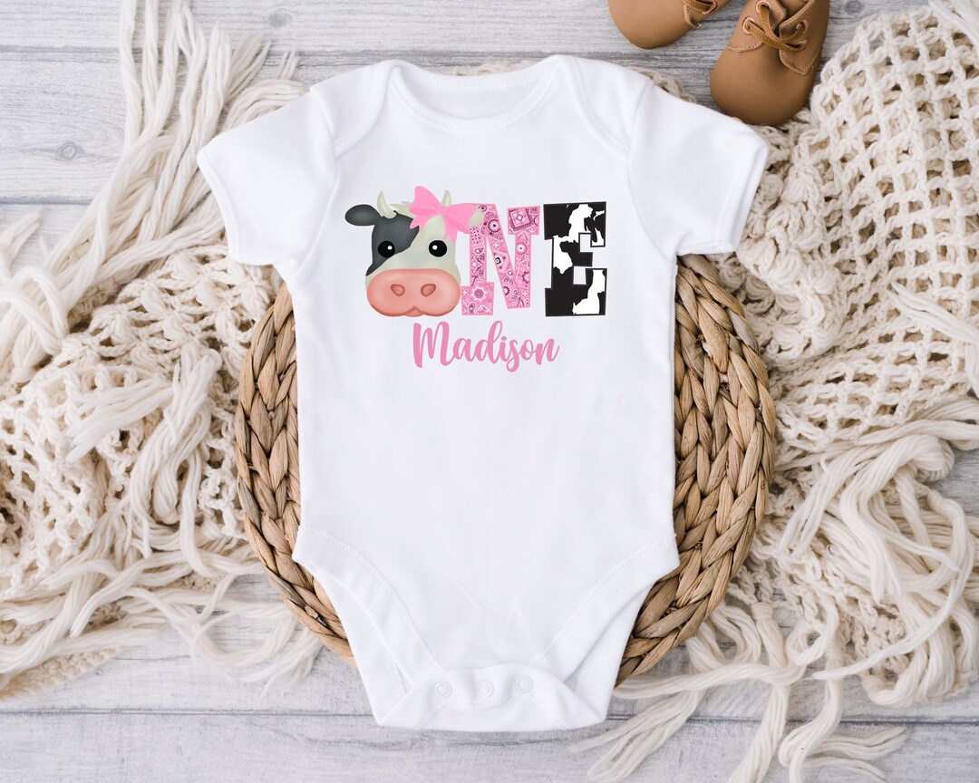 First Birthday Cow Shirt or Bodysuit, Cow Birthday Shirt for Baby Girl