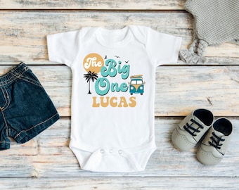 The Big One First Birthday Boy, Surf 1st Birthday, Boys Surfing Birthday Shirt or Bodysuit, Surfer Retro, Cake Smash Outfit, Ocean Themed