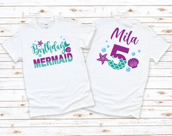 5th Birthday Mermaid Shirt, Personalized Fifth Birthday Toddler Shirt, Five Year Old Girl, Little Mermaid Outfit, Under The Sea Party