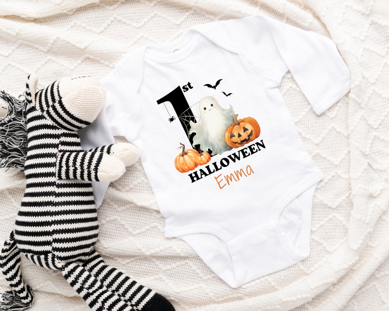 My First Halloween Pagliaccetto Neonato Zucca, Con Fascia, Velluto A Coste, 0-18 Mesi, Costume Strega Fantasma