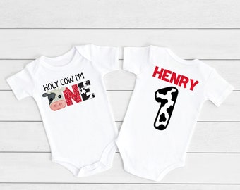 First Birthday Cow Shirt or Bodysuit, Cow Birthday Shirt for Baby