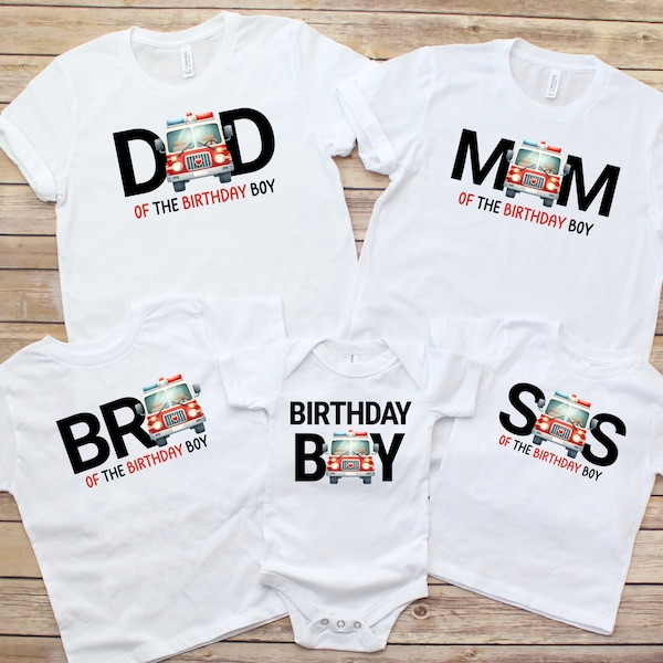 Matching Family Firetruck Birthday Shirts, Fire Truck Baby Boy Tee, Boys Fire Fighter Engine Party Theme TShirt All Ages 1st 2nd 3rd 4th 5th