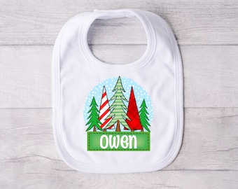 Personalized Baby Boy Christmas Name Bib, My First Christmas Bib, Christmas Tree Bib, Newborn Gift, Boys My 1st Christmas, Holiday Winter